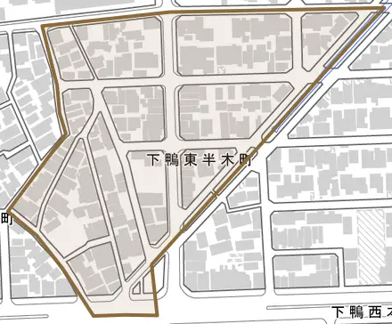 下鴨東半木町とその周辺の地図。町の範囲を重ねている