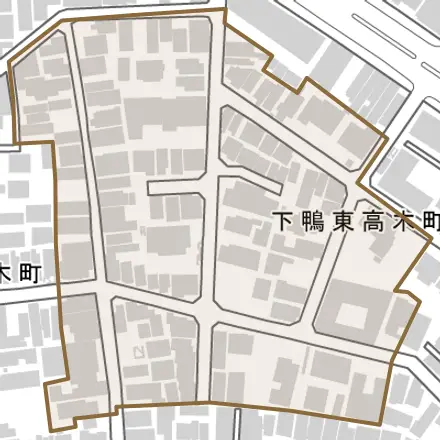下鴨東高木町とその周辺の地図。町の範囲を重ねている