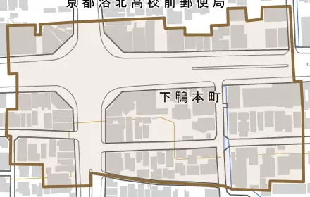 下鴨本町とその周辺の地図。町の範囲を重ねている