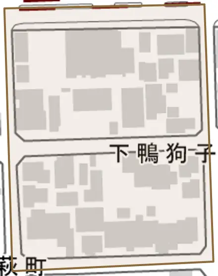 下鴨狗子田町とその周辺の地図。町の範囲を重ねている