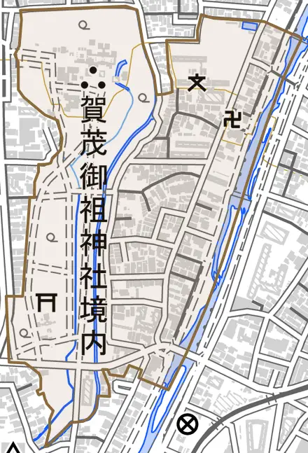 下鴨泉川町とその周辺の地図。町の範囲を重ねている