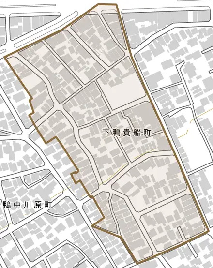 下鴨貴船町とその周辺の地図。町の範囲を重ねている