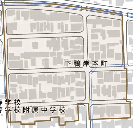 下鴨岸本町とその周辺の地図。町の範囲を重ねている