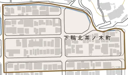下鴨北茶ノ木町とその周辺の地図。町の範囲を重ねている