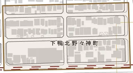 下鴨北野々神町とその周辺の地図。町の範囲を重ねている