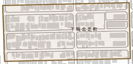 下鴨北芝町とその周辺の地図。町の範囲を重ねている