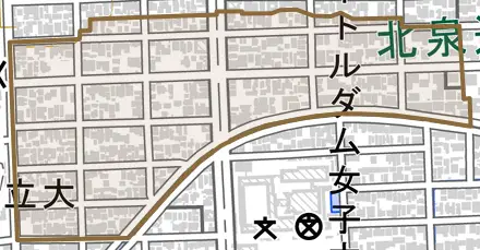 下鴨北園町とその周辺の地図。町の範囲を重ねている