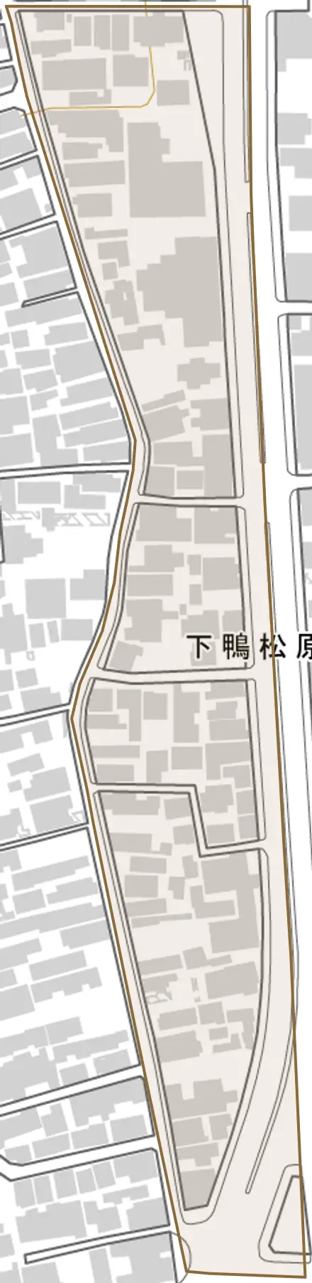 下鴨松原町とその周辺の地図。町の範囲を重ねている