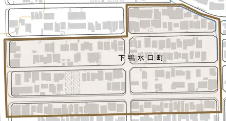 下鴨水口町とその周辺の地図。町の範囲を重ねている