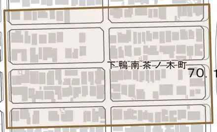下鴨南茶ノ木町とその周辺の地図。町の範囲を重ねている