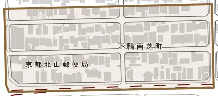 下鴨南芝町とその周辺の地図。町の範囲を重ねている