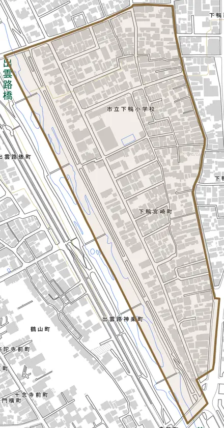 下鴨宮崎町とその周辺の地図。町の範囲を重ねている