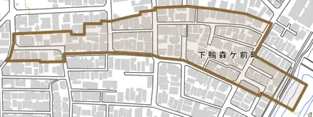 下鴨森ケ前町とその周辺の地図。町の範囲を重ねている
