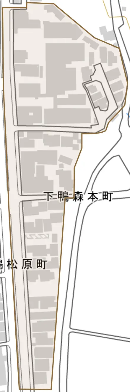 下鴨森本町とその周辺の地図。町の範囲を重ねている