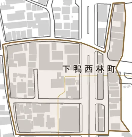 下鴨西林町とその周辺の地図。町の範囲を重ねている