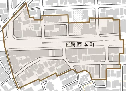 下鴨西本町とその周辺の地図。町の範囲を重ねている