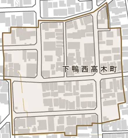 下鴨西高木町とその周辺の地図。町の範囲を重ねている
