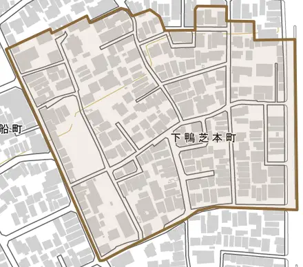 下鴨芝本町とその周辺の地図。町の範囲を重ねている