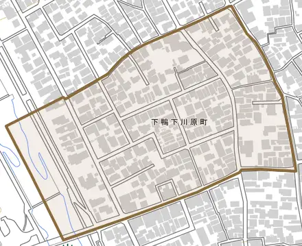 下鴨下川原町とその周辺の地図。町の範囲を重ねている