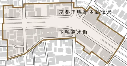 下鴨高木町とその周辺の地図。町の範囲を重ねている