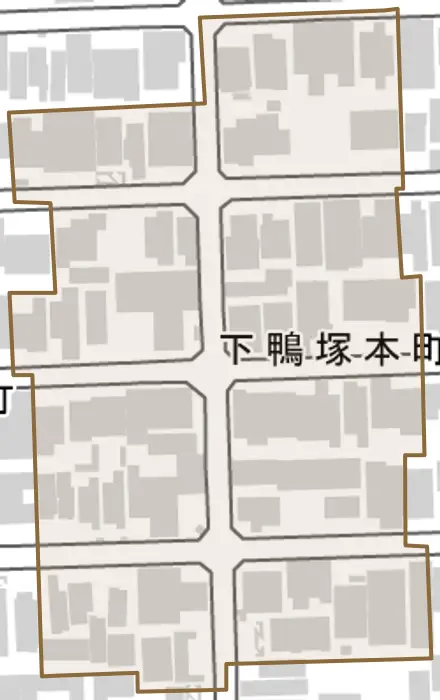 下鴨塚本町とその周辺の地図。町の範囲を重ねている