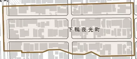 下鴨夜光町とその周辺の地図。町の範囲を重ねている