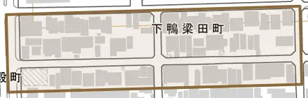 下鴨梁田町とその周辺の地図。町の範囲を重ねている