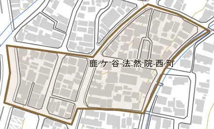 鹿ケ谷法然院西町とその周辺の地図。町の範囲を重ねている