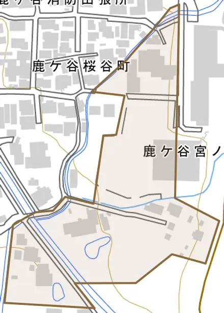 鹿ケ谷宮ノ前町とその周辺の地図。町の範囲を重ねている