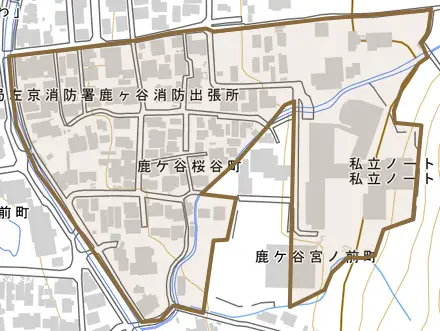 鹿ケ谷桜谷町とその周辺の地図。町の範囲を重ねている