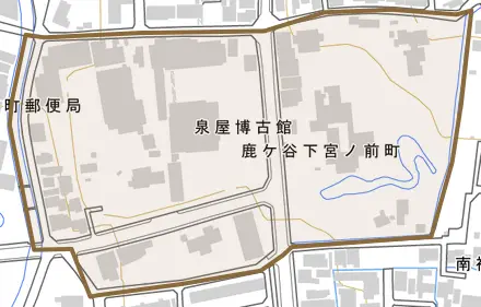 鹿ケ谷下宮ノ前町とその周辺の地図。町の範囲を重ねている