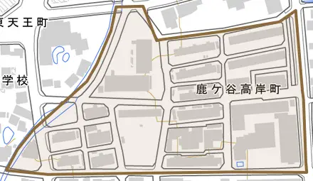 鹿ケ谷高岸町とその周辺の地図。町の範囲を重ねている