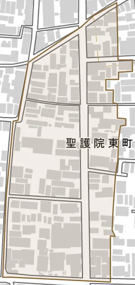 聖護院東町とその周辺の地図。町の範囲を重ねている