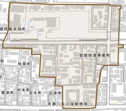 聖護院蓮華蔵町とその周辺の地図。町の範囲を重ねている
