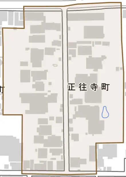 正往寺町とその周辺の地図。町の範囲を重ねている
