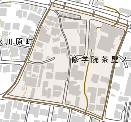 修学院茶屋ノ前町とその周辺の地図。町の範囲を重ねている