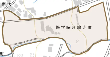 修学院月輪寺町とその周辺の地図。町の範囲を重ねている