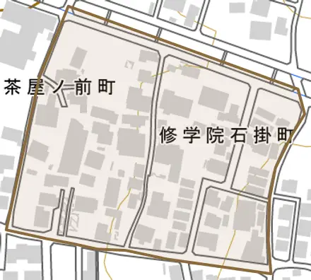 修学院石掛町とその周辺の地図。町の範囲を重ねている
