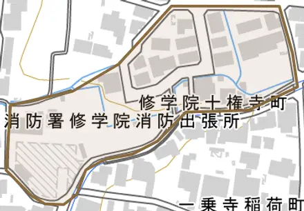 修学院十権寺町とその周辺の地図。町の範囲を重ねている