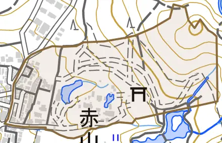 修学院開根坊町とその周辺の地図。町の範囲を重ねている
