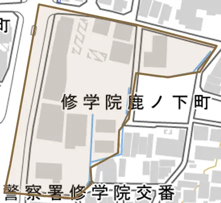修学院鹿ノ下町とその周辺の地図。町の範囲を重ねている
