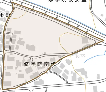 修学院南代とその周辺の地図。町の範囲を重ねている