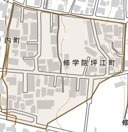 修学院坪江町とその周辺の地図。町の範囲を重ねている