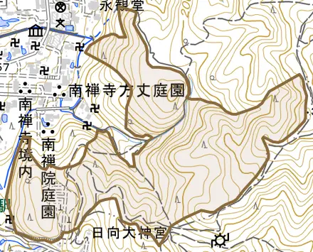 粟田口大日山町とその周辺の地図。町の範囲を重ねている