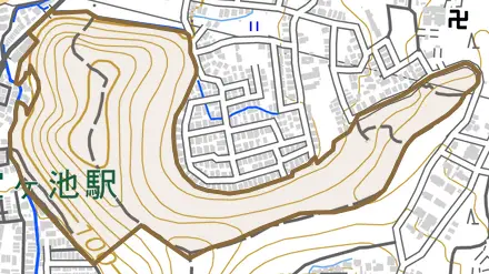上高野氷室山とその周辺の地図。町の範囲を重ねている