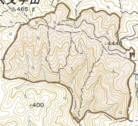 鹿ケ谷菖蒲谷町とその周辺の地図。町の範囲を重ねている