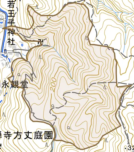 鹿ケ谷若王子山町とその周辺の地図。町の範囲を重ねている