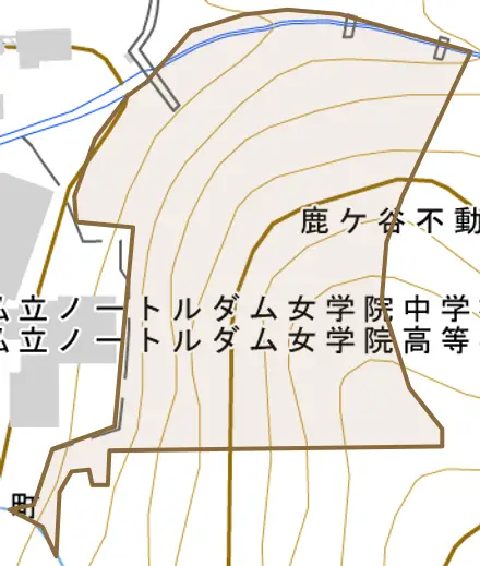 鹿ケ谷不動山町とその周辺の地図。町の範囲を重ねている