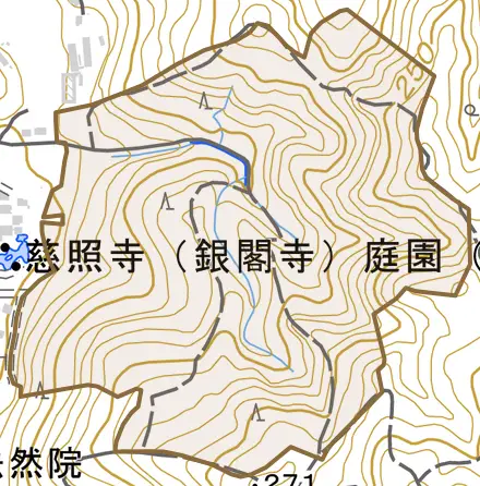 浄土寺大山町とその周辺の地図。町の範囲を重ねている
