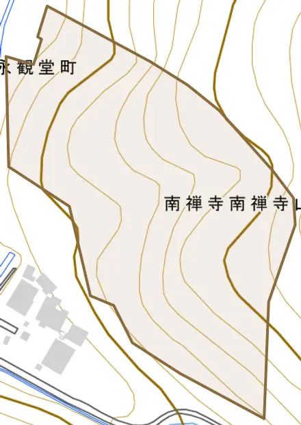 南禅寺南禅寺山町とその周辺の地図。町の範囲を重ねている